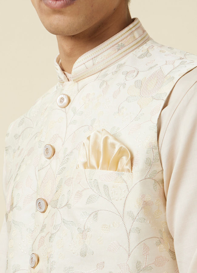 Manyavar Men Cannoli Cream Bel Buti Patterned Jacket
