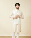 Manyavar Men Off White Diamond Self Embroidered Jacket