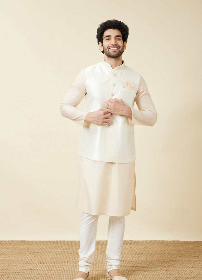 alt message - Manyavar Men Off White Diamond Self Embroidered Jacket image number 2