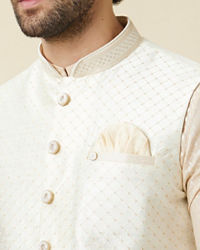 Manyavar Men Off White Diamond Self Embroidered Jacket