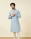 Manyavar Men Soft Chambray Grey Buta Patterned Kurta Set