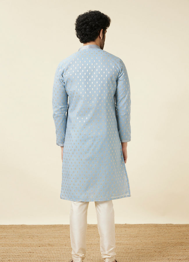 Manyavar Men Soft Chambray Grey Buta Patterned Kurta Set