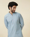 alt message - Manyavar Men Soft Chambray Grey Buta Patterned Kurta Set image number 0