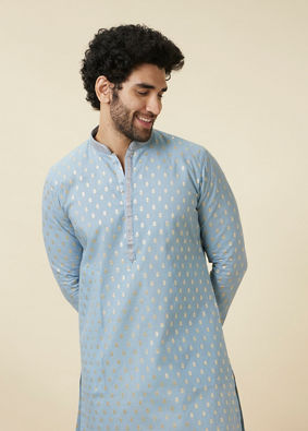 Soft Chambray Grey Buta Patterned Kurta Set