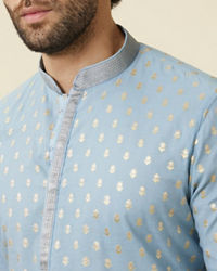 Manyavar Men Soft Chambray Grey Buta Patterned Kurta Set