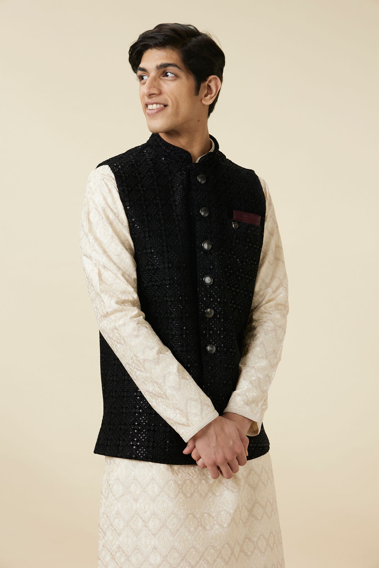 Buy Twilight Black Sequined Jacket Online in India Manyavar Nehru