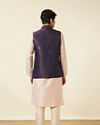 alt message - Manyavar Men Dark Sapphire Blue Bel Buti Patterned Waistcoat image number 3