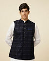 alt message - Manyavar Men Navy Blue Embroidered Sequinned Jacket image number 0