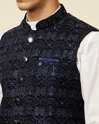 Manyavar Men Navy Blue Embroidered Sequinned Jacket