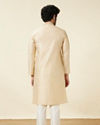 alt message - Manyavar Men Sand Beige Leaf Patterned Kurta Set image number 5