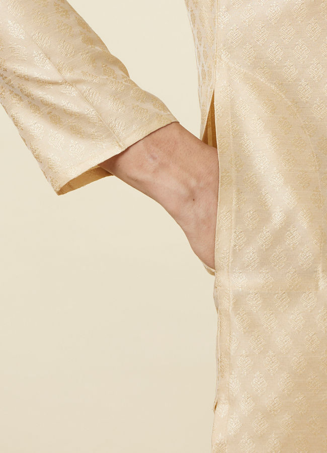 Manyavar Men Sand Beige Leaf Patterned Kurta Set