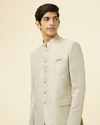 Manyavar Men Pistachio Green Ogee Patterned Suit