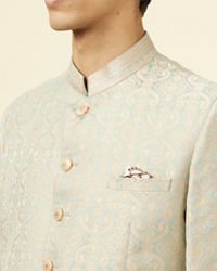 Manyavar Men Pistachio Green Ogee Patterned Suit