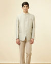 Manyavar Men Pistachio Green Ogee Patterned Suit