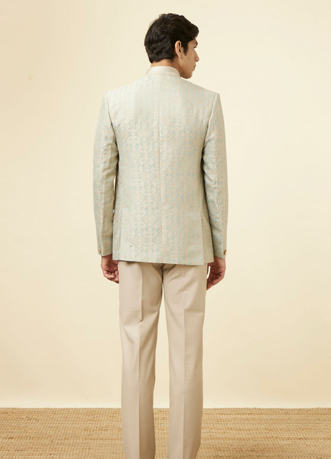 alt message - Manyavar Men Pistachio Green Ogee Patterned Suit image number 4