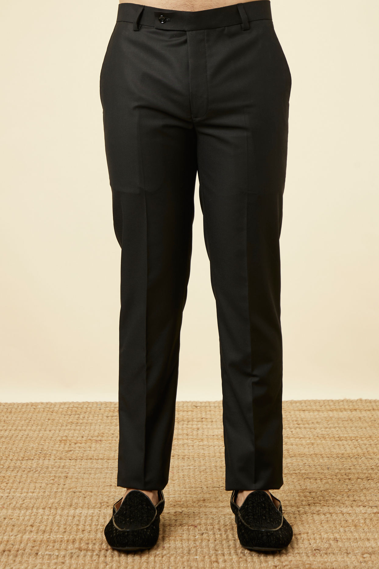Manyavar Men Midnight Black Grid Patterned Sequined Suit