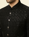 alt message - Manyavar Men Midnight Black Grid Patterned Sequined Suit image number 1