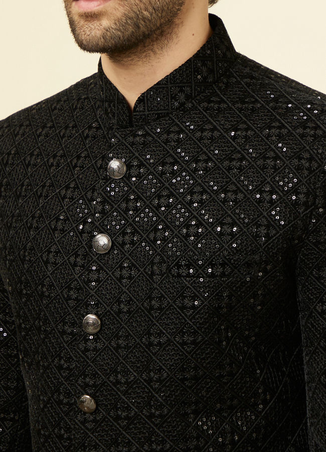 Black Sequin Textured Jodhpuri Suit image number 1