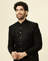 alt message - Manyavar Men Midnight Black Grid Patterned Sequined Suit image number 0