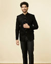 Manyavar Men Midnight Black Grid Patterned Sequined Suit