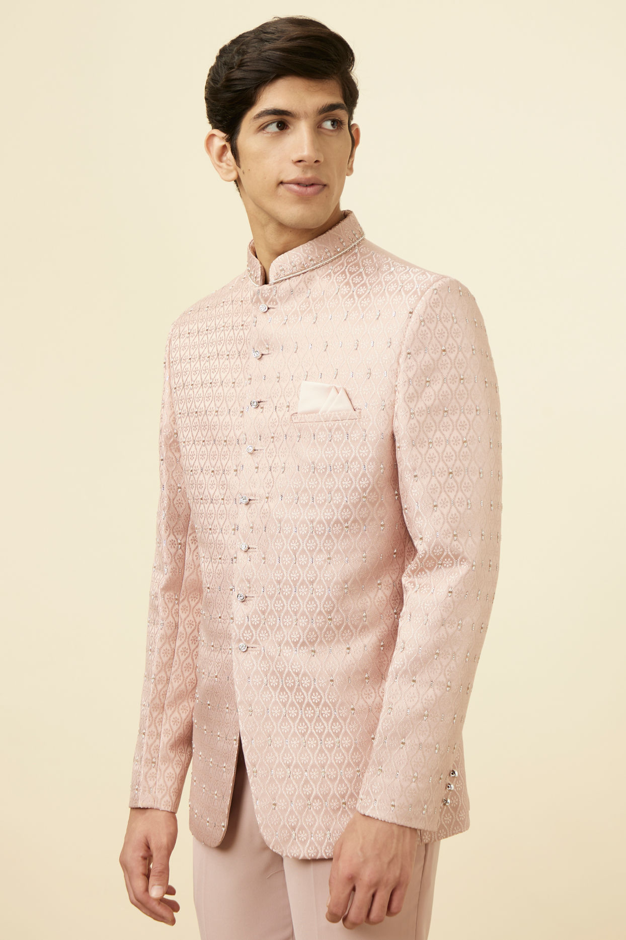 Cream Pink Ogee Patterned Suit image number 0