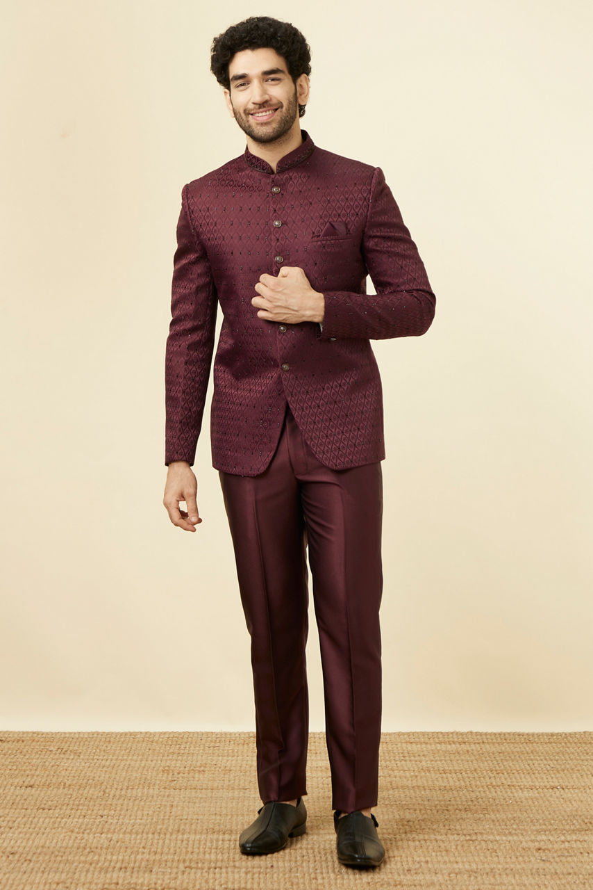 Buy Wine Stone Embellished Jodhpuri Suit Online In India @Manyavar ...