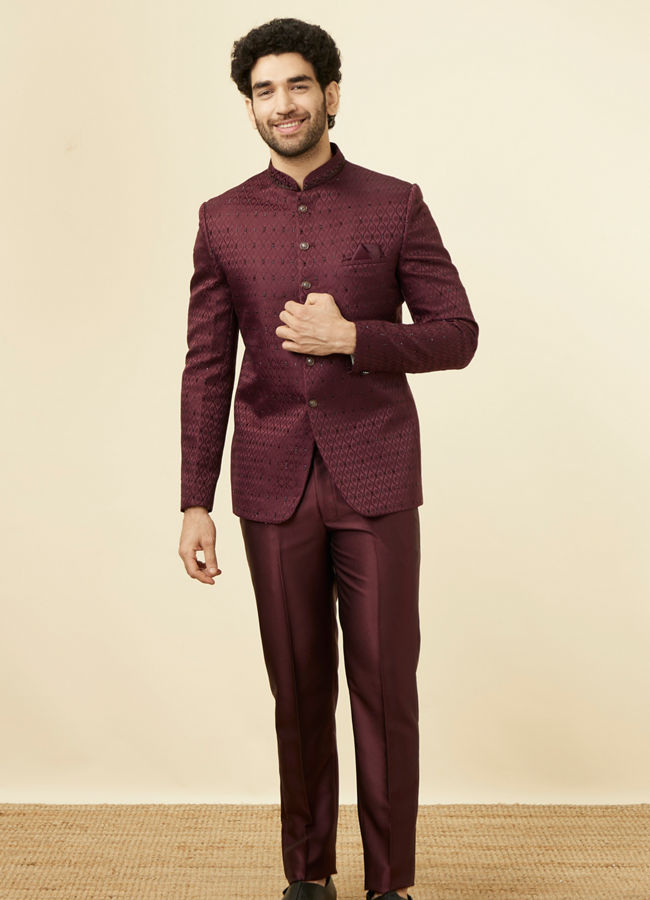 Buy Windsor Wine Ogee Patterned Suit Online in India Manyavar Suit Set for Men