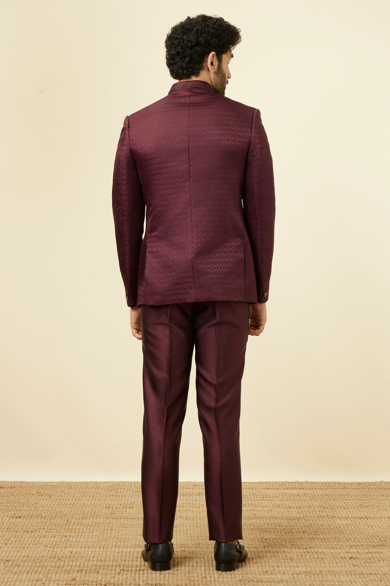 alt message - Manyavar Men Windsor Wine Ogee Patterned Suit image number 4