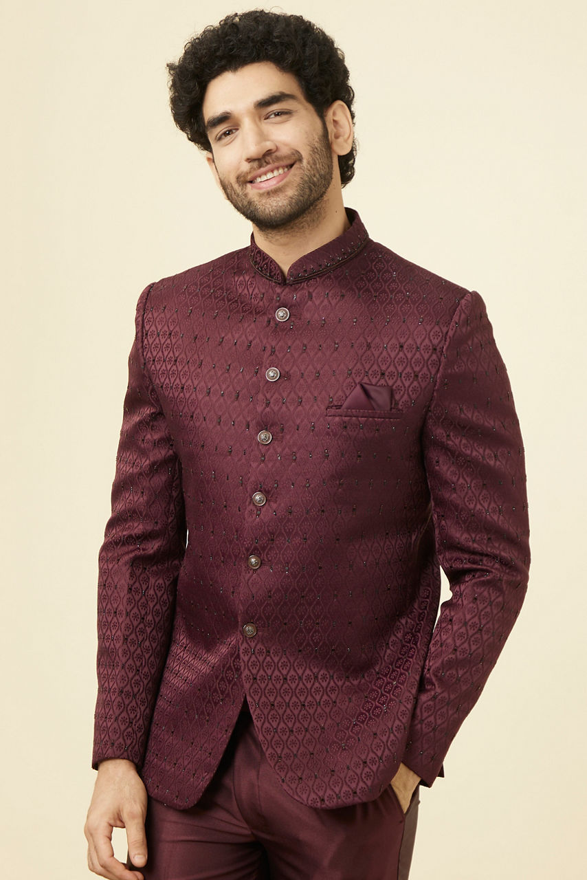 Buy Wine Stone Embellished Jodhpuri Suit Online In India @Manyavar ...