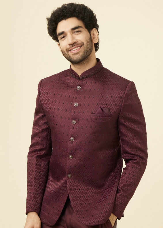Manyavar Men Windsor Wine Ogee Patterned Suit