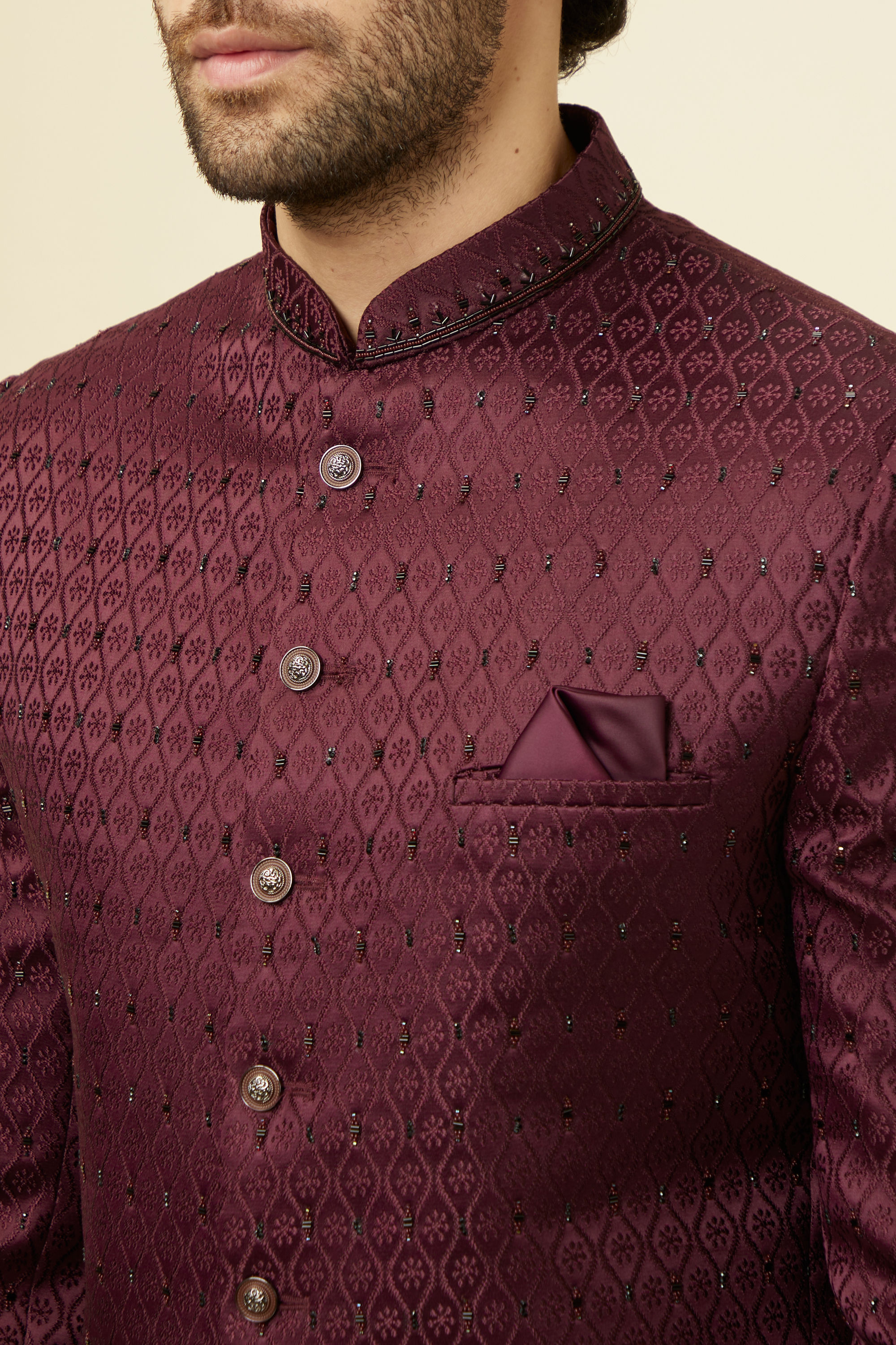 Manyavar Men Windsor Wine Ogee Patterned Suit