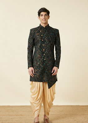 Dark Green Angrakha Style Indo Western Jacket with Asymetric Hem image number 2