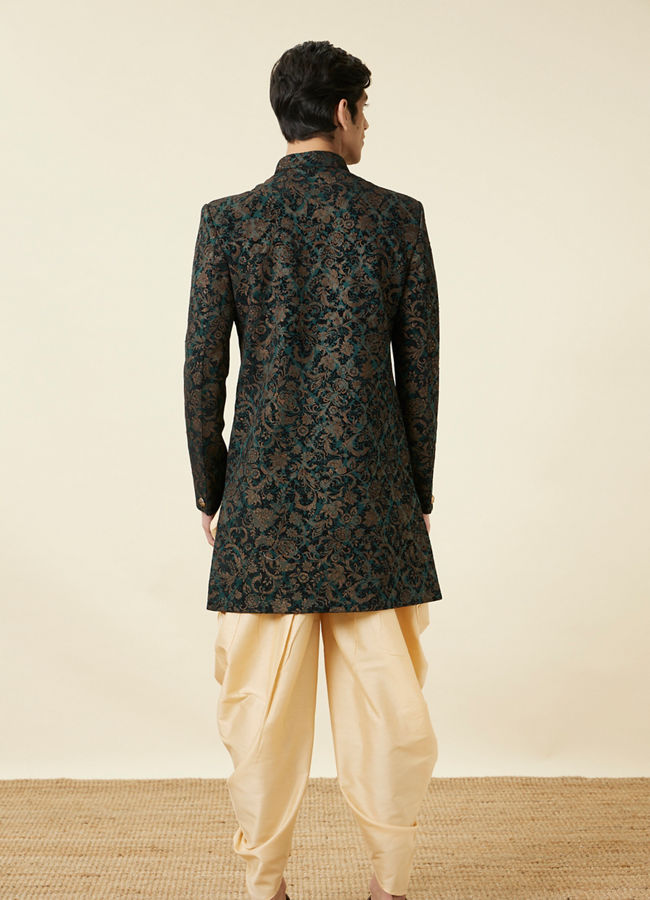 Dark Green Angrakha Style Indo Western Jacket with Asymetric Hem image number 4