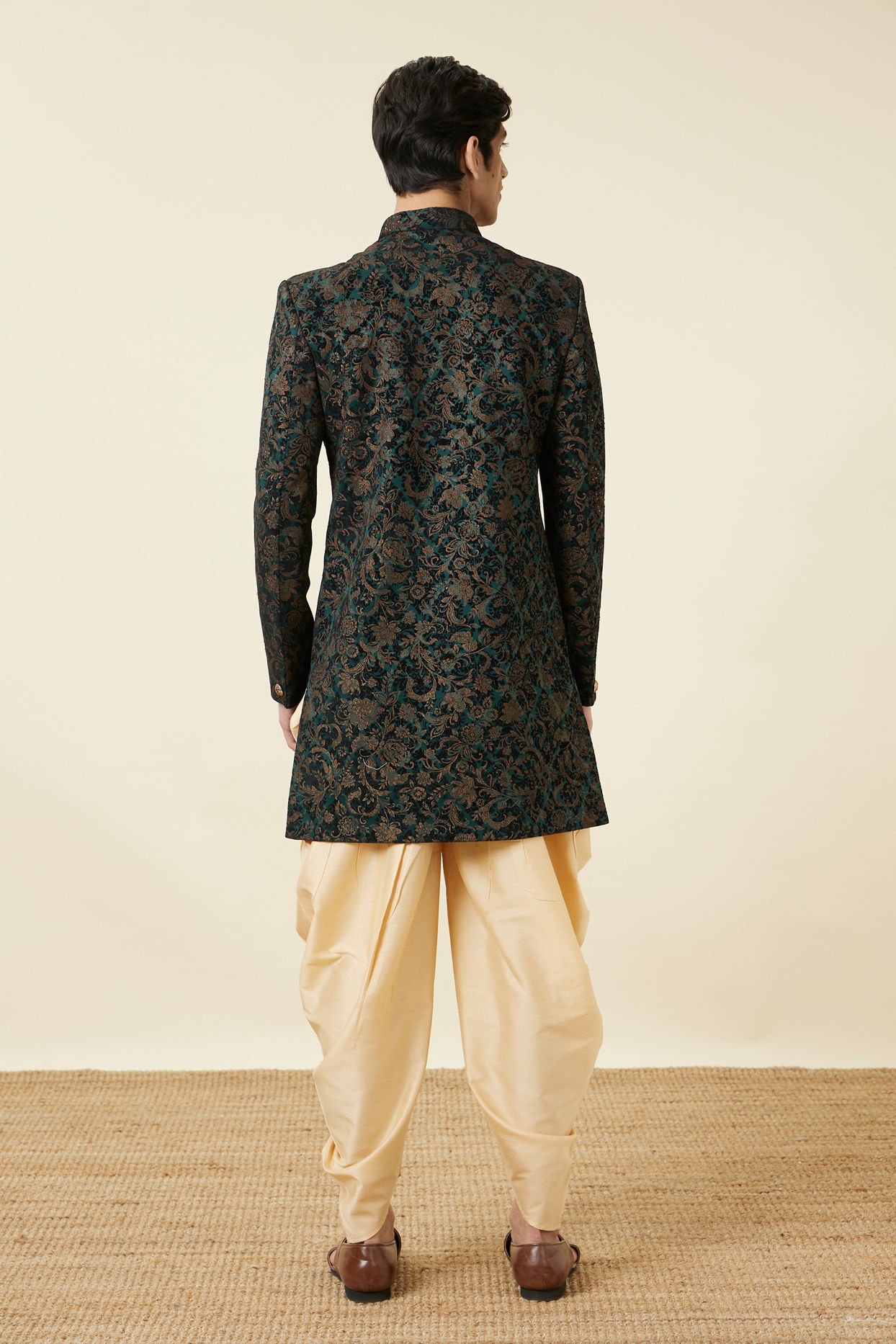 Dark Green Angrakha Style Indo Western Jacket with Asymetric Hem image number 4