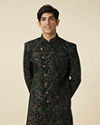 alt message - Manyavar Men Emerald Green Angrakha Style Indo Western Set image number 0