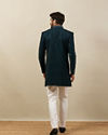 Manyavar Men Deep Peacock Blue Diamond Patterned Indo Western Set