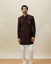 Manyavar Men Deep Mahogany Brown Geometric Patterned Indo Jacket image number 1