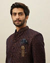 Manyavar Men Deep Mahogany Brown Geometric Patterned Indo Jacket image number 0