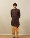 alt message - Manyavar Men Windsor Wine Angrakha Style Indo Western Set image number 2