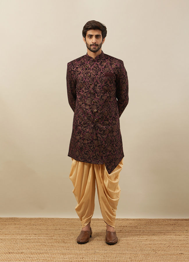 alt message - Manyavar Men Windsor Wine Angrakha Style Indo Western Set image number 2