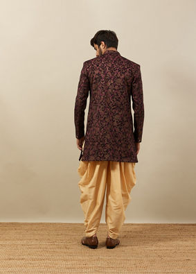 alt message - Manyavar Men Windsor Wine Angrakha Style Indo Western Set image number 4