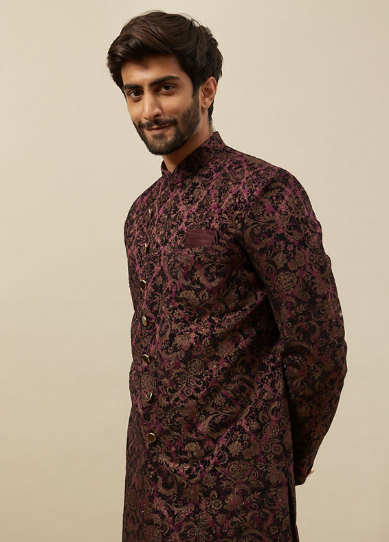 Manyavar Men Windsor Wine Angrakha Style Indo Western Set