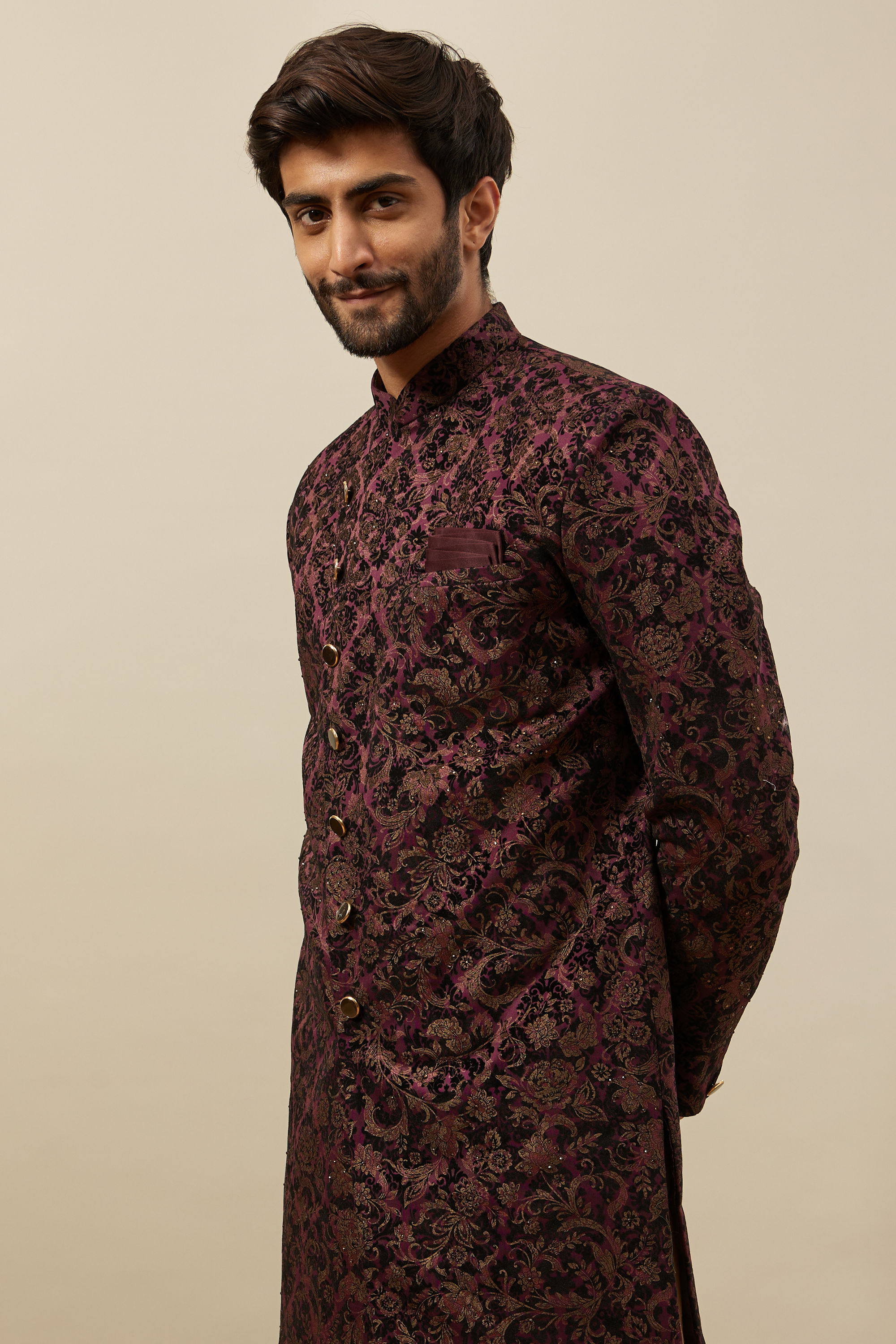 Manyavar Men Windsor Wine Angrakha Style Indo Western Set