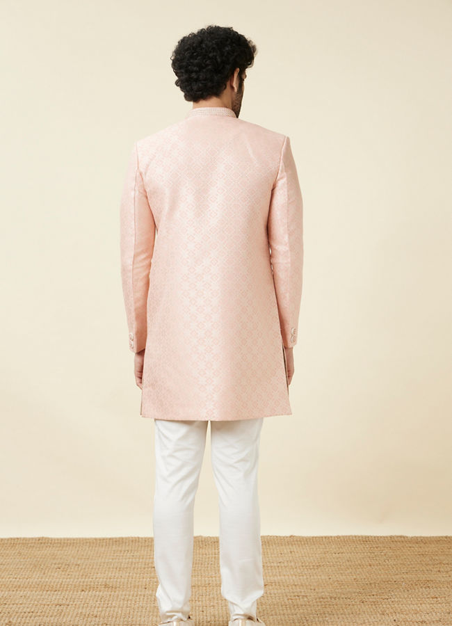 alt message - Manyavar Men Rosewater Pink Diamond Patterned Indo Western Set image number 4