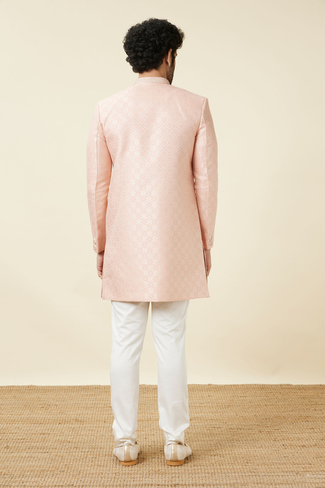 Manyavar Men Rosewater Pink Diamond Patterned Indo Western Set