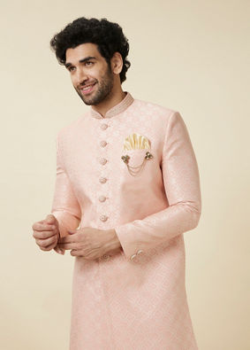 alt message - Manyavar Men Rosewater Pink Diamond Patterned Indo Western Set