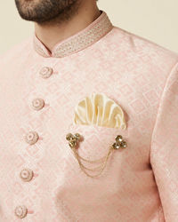 Manyavar Men Rosewater Pink Diamond Patterned Indo Western Set