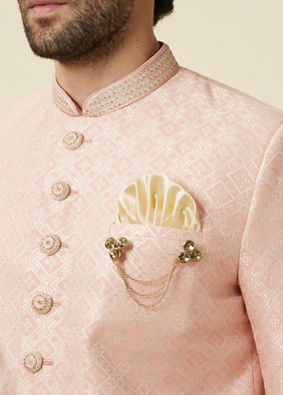 Manyavar Men Rosewater Pink Diamond Patterned Indo Western Set