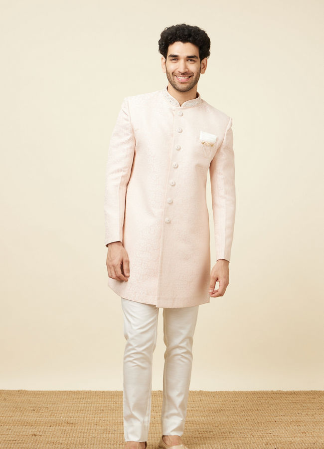 Manyavar Men Soft Pink Medallion Patterned Indo Western Set