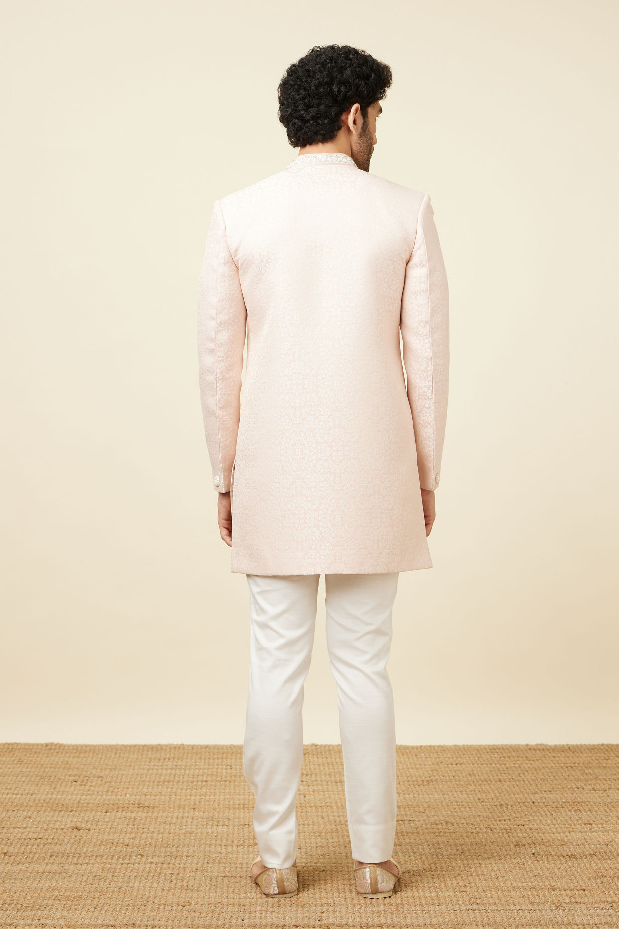 Manyavar Men Soft Pink Medallion Patterned Indo Western Set
